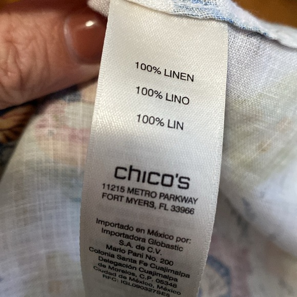 Vintage Chico’s Linen Button Down Blouse Womens S Bird Stamp Novelty Print shirt - Picture 7 of 10